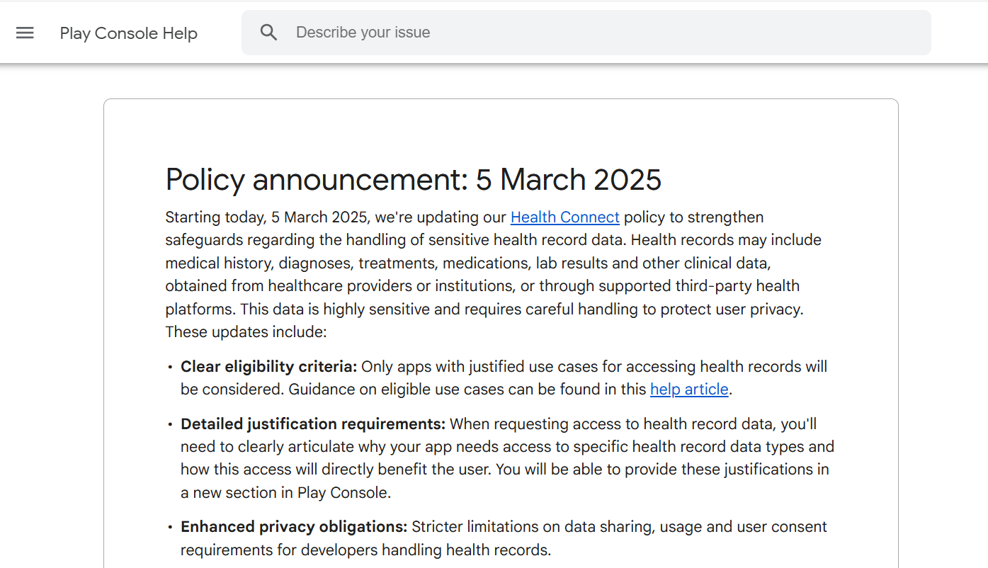 Google Play's Health Connect Policy Update on March 5